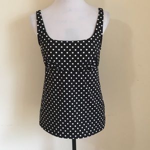 Black/White Dot Tummy Control Tankini Top Sz 12